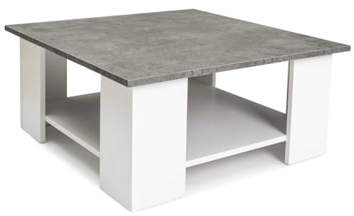IDMarket - Quadratischer Couchtisch ELI weiß Platte Betoneffekt
