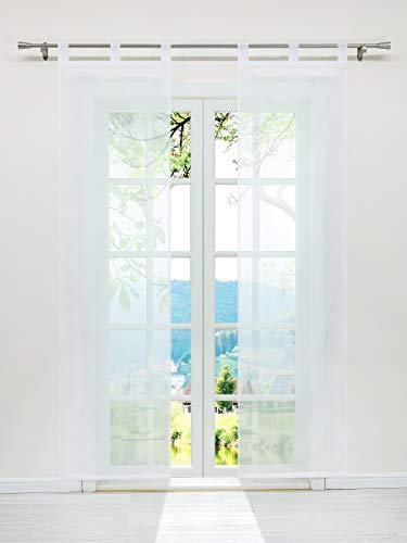 ESLIR Schiebegardinen Voile Flächenvorhänge Set 2er Gardinen mit Schlaufen Schiebevorhang Transparent Vorhang Uni Weiß BxH 57x225cm 2 Stück
