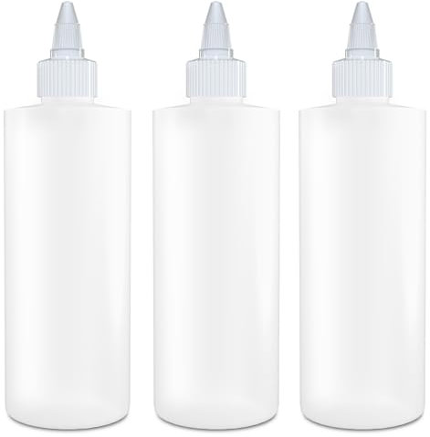 Twist Top Applicator Bottles, Squeeze 8 OZ Empty Plastic Squirt Bottle, Refillable, Open/Close Top Nozzle - Hair, Oil, Color, Multi Purpose (Pack of 3)