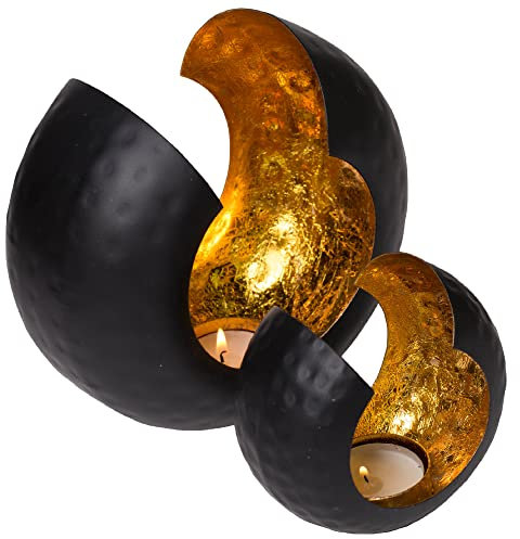 Teelichthalter Deko Gold - 2 stück Tischdeko Schwarz - Deko Wohnzimmer Modern - Aesthetic Room Decor - Dekoration Wohnung Modern - Kerzenständer Gold - Tischdeko - Durch Gadgy
