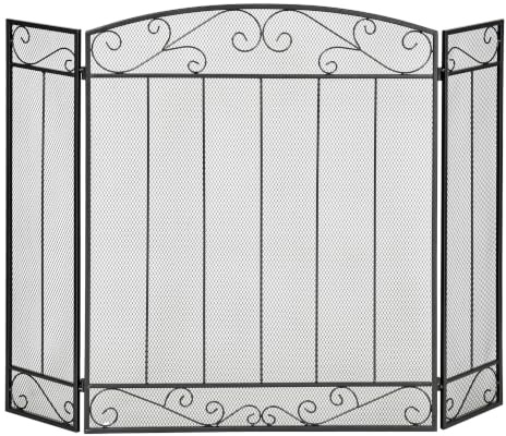 HOMCOM Funkenschutzgitter, 3-teilige faltbares Kaminschutzgitter, Kamin Funkenschutz, Feuerschirm, Kaminfunkenschutz, Ofenschutzgitter, Stahl, 105 x 80,5 cm, Schwarz