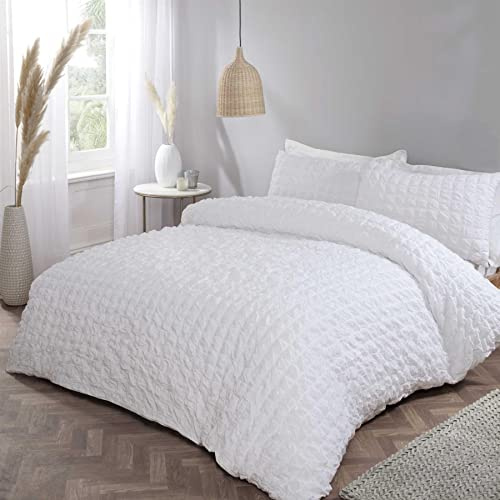 Rapport Home Seersucker - Set copripiumino e federa in cotone, colore: bianco
