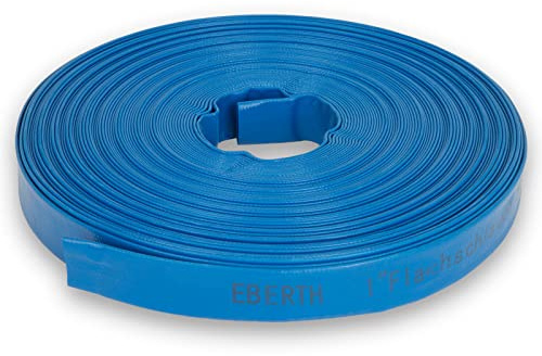 EBERTH 1 tum platt slang trädgårdsslang för pumpar i 50 m längd, 1 tum, 25 mm diameter, flexibel, motståndskraftig PVC, industrislang, vattenslang för bevattning, i blått