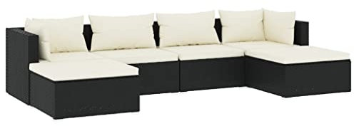 vidaXL Gartenmöbel 6-TLG. mit Kissen Ecksofa Mittelsofa Fußhocker Sofa Lounge Sitzgruppe Gartenset Garten Garnitur Gartensofa Poly Rattan Schwarz