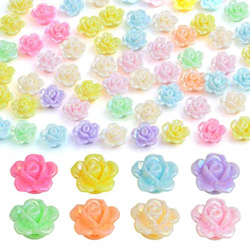 200 Stück 12 mm Acryl-Rosen-Perlen, zufällige Mischung, schillernde Rosenblumen-Perlen, Harz, bunte Rosen, lose Perlen für DIY, Handwerk, Schmuckherstellung, Dekoration