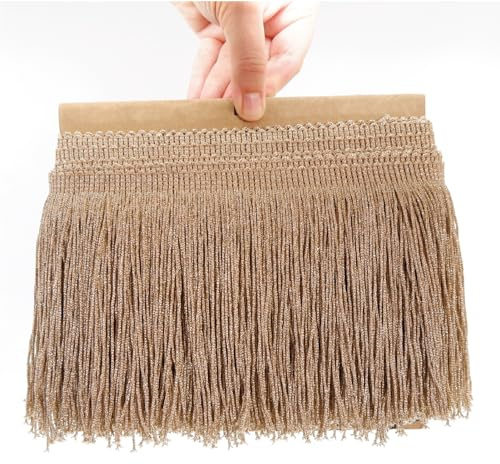 TEXTEX = Fleco de Cuquillo de Lamé con Lurex para Coser. Vestidos de Fiesta y Carnaval. Composición Rayón 95% y Lurex 5%. Largo de 15cm. Piezas de 5m - (Beige &Oro)