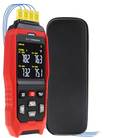 Thermoelement-Thermometer Digitaler Datenlogger Thermometer 4-Kanal K/J/T -Typ Thermoelement-Messgerät Temperaturmessgerät, Temperatur-Datenlogger mit Ton- & Lichtalarm -200~1372°C (-328~2501°F)