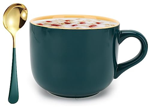 Umllpet Grande Tasse 600 ml - Mug à Café, Bol à Céréales XXL, Tasse à Thé Avec Cuillère, Mug Muesli, Soupe, Ramen, Salade - Cadeau Noël, Anniversaire - Vert