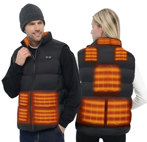 DR.PREPARE Heated Gilet with 7.4V DC Port, Unisex Heated Vest with 10 Heating Zones & 3 Heat Levels, Fluffy Heated Body Warmer Jacket
