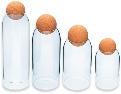 Intirilife Set de récipients de Conservation en Verre avec Boule en liège Set de 4 pièces - 1.2 L/930 ml/670 ml/400 ML de contenance - Récipients de Stockage pour Aliments Bonbons Épices Café Sucre