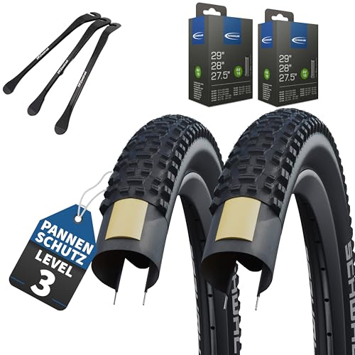2er Set Schwalbe Fahrradreifen Rapid Rob 29 Zoll (57-622) AV DV SV Schlauch + 3 Metall Reifenheber (29x2,25 Zoll (57-622), AV-Ventil Schläuche)