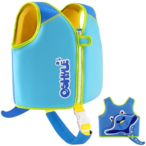 OSHYLE Premium Neoprene Swim Vest for Kids - with Adjustable Safety Straps Age 1-9,Ideal Buoyancy Swim Aid for Boys, Girls, and Toddlers (Rays, M(3-6))