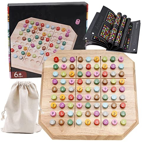 Jeu de Société Sudoku en Bois Casse-tête Arc-en-Ciel pour Enfants avec Puzzle Numérique