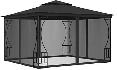 AUVYI Gartenpavillion Pavillon Winterfest Festival Pavillon mit Netz 300x300x265 cm Anthrazit Pergola Terrassenü Berdachung Freistehend für Gartenpartys und Outdoor-Aktivitäten