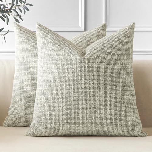 JOTOM 2er Set Leinen Kissenbezüge, Dekorative Weich Einfarbig Wurf Kissenbezug Moderne Kissenhüllen Sofakissen Dekokissen Zierkissenbezug für Wohnzimmer Schlafzimmer Deko (60x60cm, Khaki)