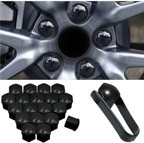 XIPCO 20Pcs Auto Radschraubenkappen für Audi A3 Sportback 8V 8Y 2016-2014+, Schraubenabdeckung Radmutterkappen Kunstsoff Diebstahlschutz Allgemeines Zubehör,A 17mm-Black