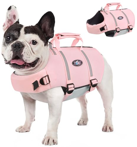 AOFITEE Schwimmweste Hund Mittel, Leichte Schwimmweste für Hunde Rettungsweste Mit Griff, Reißfest Reflektierende Hundeschwimmwesten Hohe Flotation Rettungsweste für Kleine Mittel Hunde