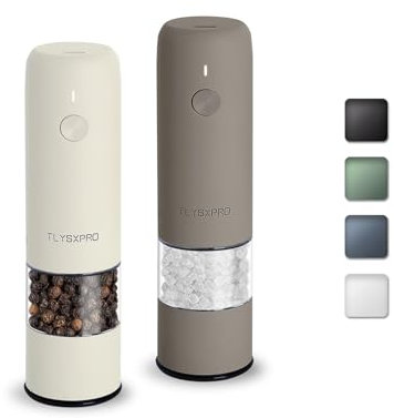 TLYSXPRO Mini Molinillo de Pimienta y Sal Eléctrico, Set de 2, Recargable por USB, Ajuste de Grosor Externo, Molinillo de Especias Compacto con Cepillo de Limpieza (Greige&Buttercream)