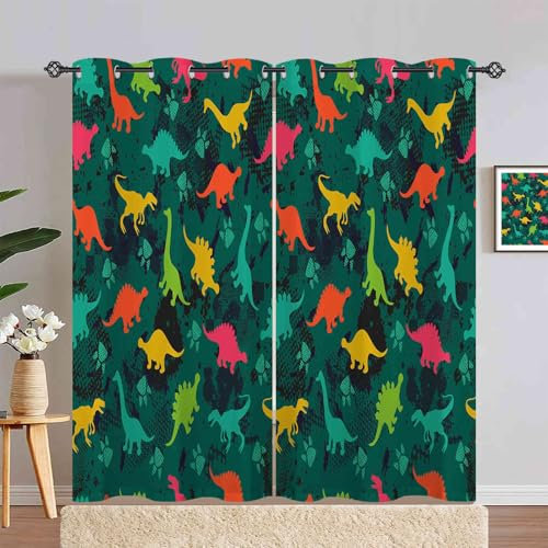 ANHOPE Abstrakte Bunte Dinosaurier Verdunklungsvorhänge mit Ösen Blickdichte Gardinen Thermo Vorhänge Blackout Curtain Kinder Jungen Mädchen Wohnzimmer Schlafzimmer Vorhang 2er Set H 245 x B 140 cm