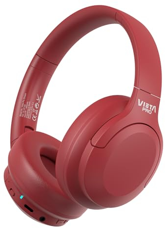 Vieta Pro - Casque sans fil Bluetooth avec double paiement, son stéréo et 50 heures de lecture, mode gaming avec microphone intégré pour PC/téléphone, USB type C et pliable Stream rouge