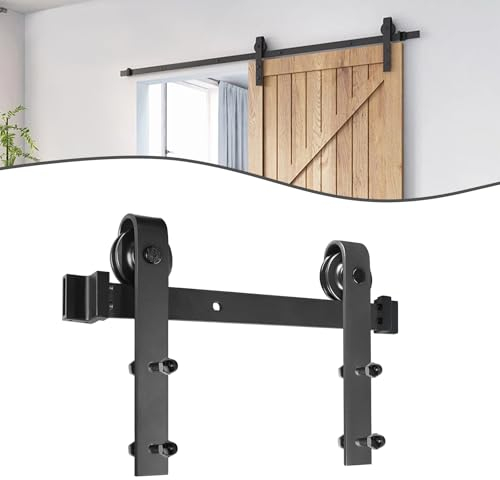 FIVMEN Kit complet de ferrures de porte coulissante - 183 cm - Avec rail pour système de porte coulissante - Noir