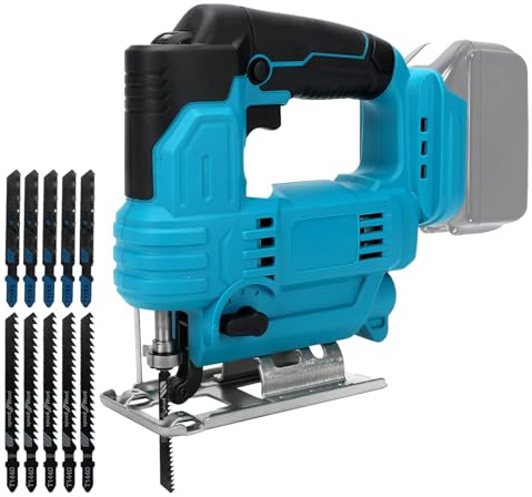 WingFly Jig Saw Compatible with Makita 18V Battery, 2800 SPM Electric Jigsaw Tool with 10 Piece T-Shank Blades, Variable Speed, 0°-45° Bevel Cutting for Wood Plastic Metal