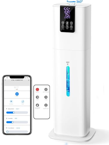 8L Smart Humidifiers for Bedroom Large Room, 2.1Gal Cool Mist Top Fill Diffuser Ambient Light, App & Remote Control, 3 Mist Modes, Quiet Humidifier for Home Office Plant (White)