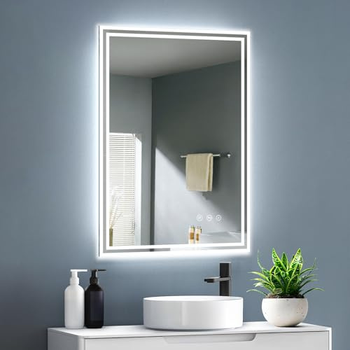 GIMBELEN Badspiegel mit Beleuchtung 50x70, Badezimmer Spiegel mit Beleuchtung, 3 Lichtfarbe, Beschlagfrei, Dimmbar, Led Spiegel Bad mit Touch-Schalter