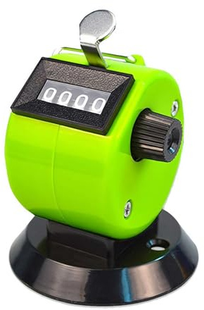 Clicker-Zähler, Handzähler, 4-stellig, mechanischer Zähler, Kunststoff, Handzähler, Klicker, Pitch-Zähler mit Basis für Stricken, Menschen, Schoß, Angeln, Golf und Rudern (grün)