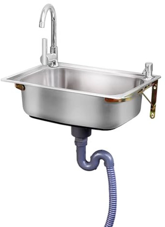 BRCYKRWY Edelstahl Wand Waschbecken Handwaschbecken Ausgussbecken Küchenspüle Ausgussbecken Mit Wasserhahn Inkl Wandhalterungen Edelstahlspüle Für Garage,Restaurant,Wäscherei