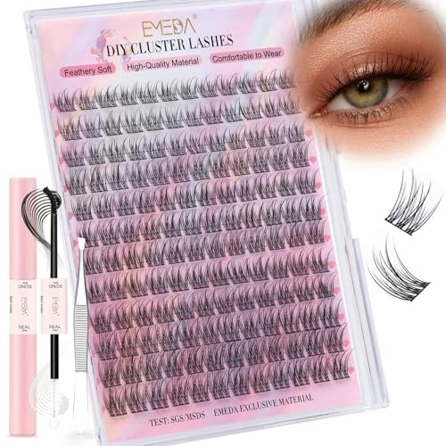EMEDA Kit grappe de cils naturels 10mm 11mm 12mm 13mm Faux Cils Naturels Cils en grappe DIY avec bond and seal et pince à épiler Kit d'extension de Cils Individuels (EME134-mix)