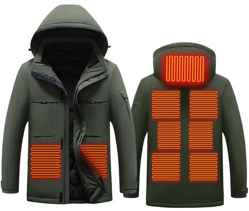 KQIVAM Beheizbare Jacke mit Abnehmbarer Kapuze, 9 Heizzone und Dual-Control-Heiz-Wärmejacke Beheizte Weste Herren Damen Winddicht Jacke mit Heizung Outdoor Warme Heizwesten Winterjacke Sport Freizeit