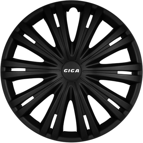 Radkappen 15 Zoll Schwarz Matt mit Schriftzug 4er Satz Radzierblenden | Passend für viele Modelle von VW, Opel, Ford, Renault, Peugeot, Fiat, Toyota, Hyundai, Kia und Dacia (15-Zoll-Stahlfelgen)