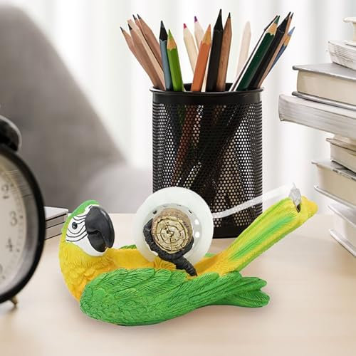 Papagei Klebebandabroller, Harz, 16,3 x 6,2 x 8 cm, 360 g, Tape dispenser, Tischabroller, Klebebandspender, Abroller Klebeband, Tierdeko, Schreibwaren, Figur, Büro Deko (Grün)
