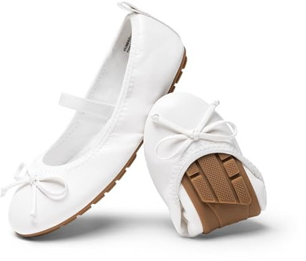 DREAM PAIRS Mädchen Ballerinas Weiße Kommunionsschuhe Festliche Prinzessinnen Flache Schuhe Mary Jane Schuhe Mit Schleife Leichtes Anziehen Faltbar Waschbar,Size 35,Weiss,KKUMFA2502