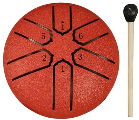 SQSXCKIQ Handpan-Trommeln für Erwachsene, 3 Zoll, 6-Noten-Regentrommel für draußen, Regentrommelinstrument, Mini-Handpan-Trommel, Outdoor-Regentrommel für Yoga-Meditation (rot)