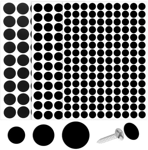 290 pièces de cache-vis autocollants, 12 mm, 15 mm, 21 mm, caches trous non décolorés blancs, autocollants en PVC anti-poussière pour vis de meubles en bois, placard mural, bureau, mur (noir)