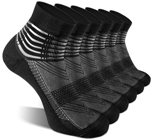 IRAMY Calcetines de compresión con soporte de tobillo Coolmax, acolchados, para alivio de la fascitis plantar atlética, para hombres y mujeres, Negro (3 paquetes), M