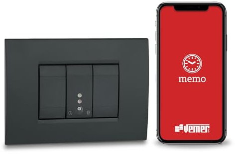 VEMER VE798300 Mini Time Digitaler Zeitschalter mit Bluetooth, 1 Modul, Timer mit Zeit- und Astronomik-Programmierung per App für Lichter, Tore, Rollläden, Grau