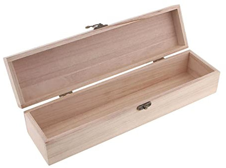 Boîte en bois brut naturel avec couvercle à charnière – Trousse à crayons pour bijoux, boîte cadeau 34 x 8 x 7,4 cm