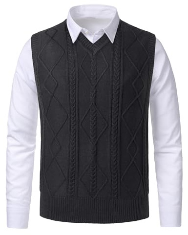 Beryielite Grueso Chaleco sin Mangas de Negocios de Lana Informal con Cuello en Jersey de Punto para Hombre