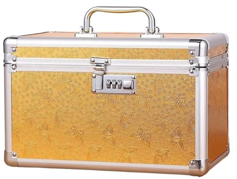 Skönhet makeup box, professionell artist kosmetika fodral, makeup multilager verktygslåda, förvaringsorganisatör, resväska väska för nageltillbehör (guld A)