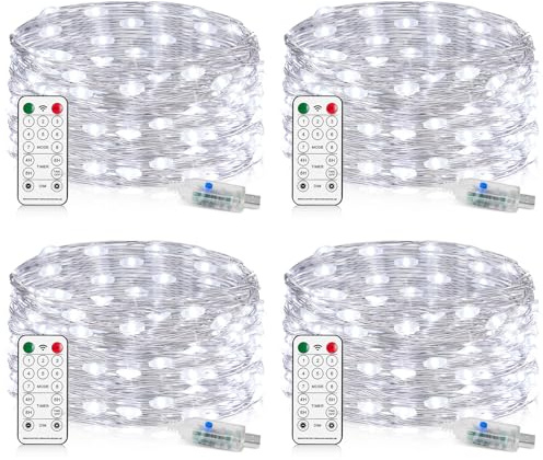 Forepin USB Guirlande Lumineuse 10M, 100 LED en Cuivre, 8 Modes Dimmable avec Télécommande et Minuterie, Imperméable Lumières d'arbre de Noël Fil de cuivre Décoration