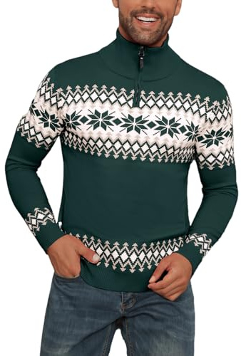 Suéter Navidad Hombre Cuello Alto Cremallera Navideño Prendas de Punto Adherente Tops Manga Larga Jersey Calcetín Básico Invierno Jerséis Comfort Verde XL