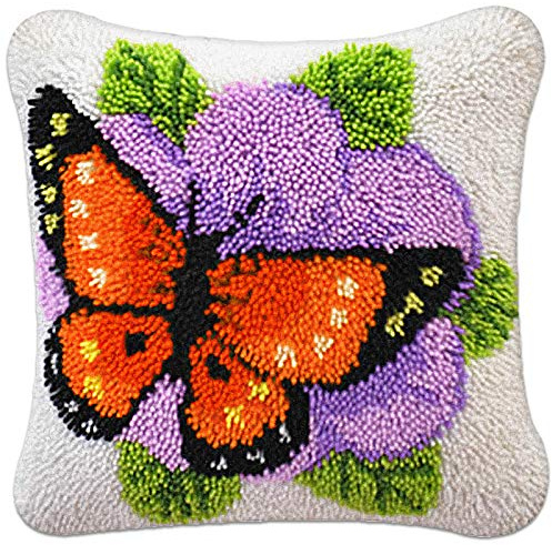 DIY Latch Hook Pillow Kit 16x16 Inch – Complete Crochet Cushion Craft Set for Kids & Adults, Patterned Throw Cover with Yarn, Tool & Instruction Guide, Handmade Home Decoration Gift (Pillowcase)