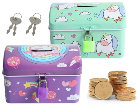 Kellegour Metall Sparschwein,2 pcs Kinder Spardose Metall Mit Schloss Und Schlüssel,Spardose Kinder Sparbüchse,Mit Aufklappbarem Deckel Dekorative Tisch-Aufbewahrungsbox für Geschenke Geburtstag