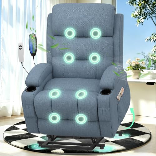 Srfzluxy Lift Chair For the Elderly,Recliner Armchair with Massage and Heat Lift Assist Recliner Chair for Living Room Lounge Sofa 2 Cup Holders & 4 Storage Pockets USB + Type-C Charging Port