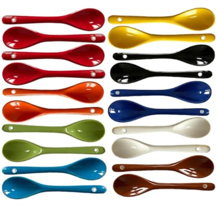 20 stycken färgglada äggskedar porslin, 12 cm keramikskedar liten, porslinssked mini, dessertsked, syltsked, keramiksked för ägg, te, kaffe, honung, yoghurt, diskmaskinssäker
