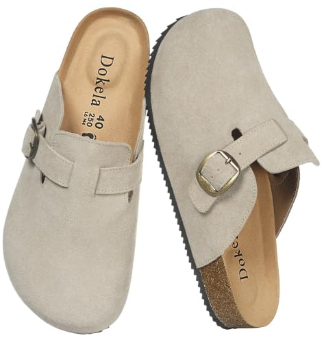 Dokela Cuir Sabots Homme Mules Femme Chaussons avec Liège Pantoufles | Suède, Confortables, Antidérapants Semelle, Fermé
