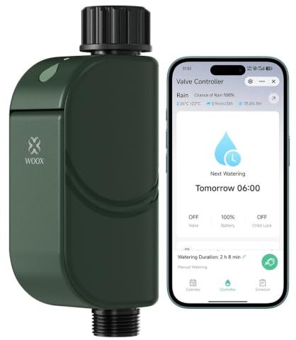 WOOX Programmatore Irrigazione WiFi Intelligente, Senza Hub Richiesto | 8 programmi di irrigazione, 2,4GHz Wi-Fi, App Vocale, Alexa/Google, IP65 Impermeabile , Ritardo Pioggia & Manuale